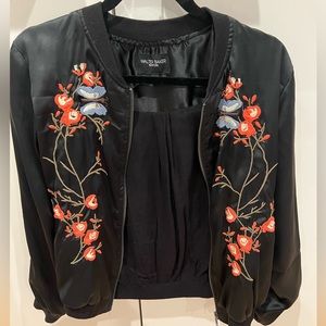 Walter Baker silk bomber jacket with floral embroidery